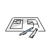 図と筆記用具のイラスト
